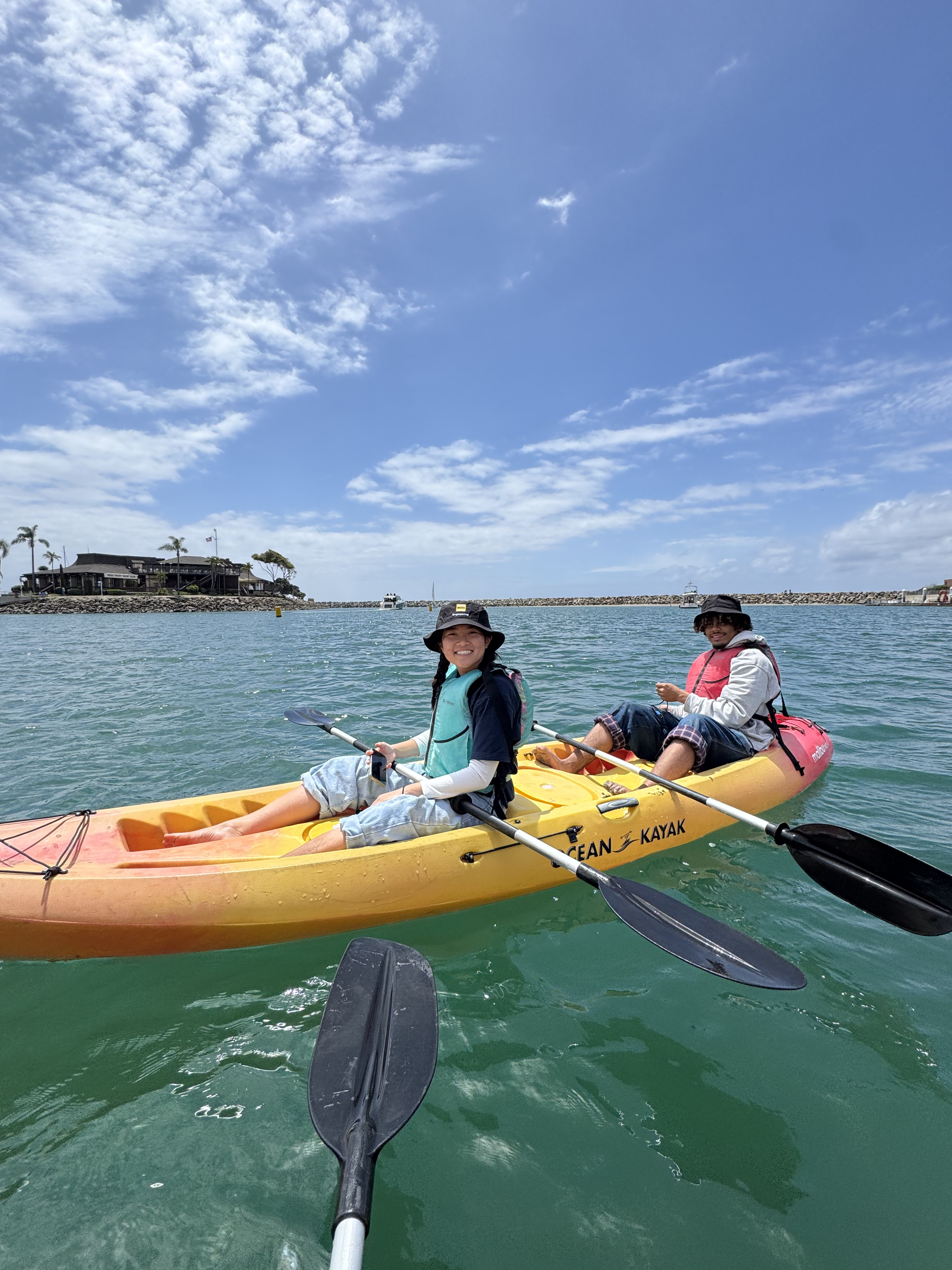 My teammate and I kayaking in Dana Point to deploy our robot.